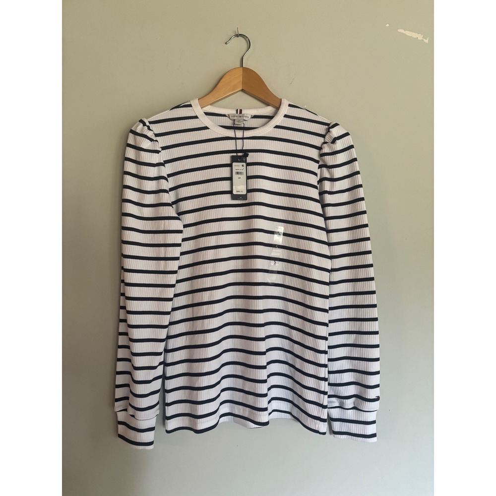 NWT Tommy Hilfiger Striped Puff Sleeve Top Preppy Coastal Chic S